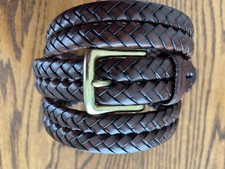 Fossil Maddox Men's Braided Leather Belt Solid Brass Buckle Brown Size 42 1.25"