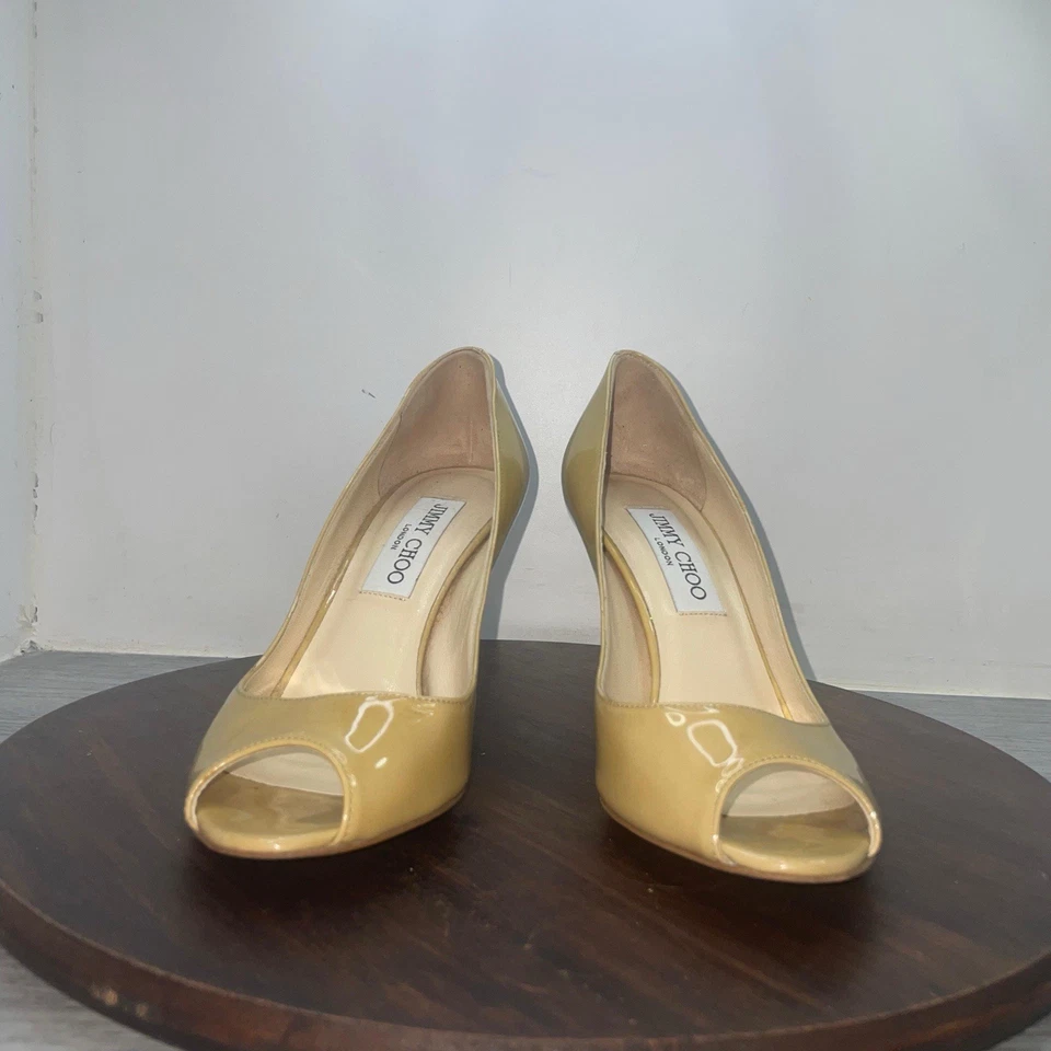 Jimmy Choo Mujer Charol Mostaza Tacones Altos Peep Toe Talla EU 35.5 US 5.5 Foto 4 de 4