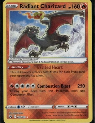Radiant Charizard Radiant Rare Crown Zenith 020/159 Fire Holo Pokemon Card