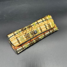 Vintage Tweed Eye Glasses Case 1970s Hard Plaid Green Orange Yellow Retro