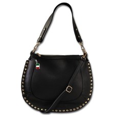 Borsa A Spalla Donna Sella Borchie In Vera Pelle Nera OTM105S