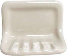 Bone Almond Ceramic Soap Dish Holder for Bathroom Wall, Glazed Finish, Easy Tile
