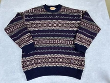 Conte Of Florence Sweater Men's Sz L 100% Wool Pull Over Geometric Abstract