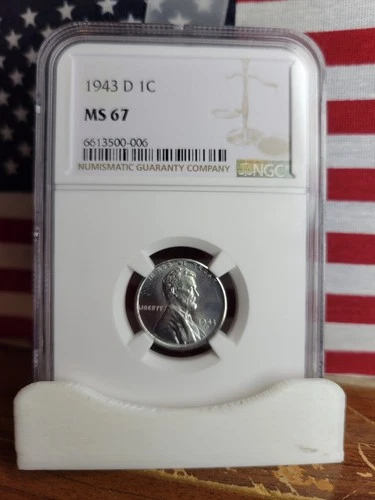 1943-D Lincoln Wheat Steel Cent  ((NGC  MS 67 Blast White))  Freshly Graded Slab