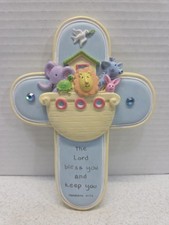 Noah’s Ark Baby Cross Wall Hanging Zondervan Inspirio 2002 Blue Yellow 5” X 7”