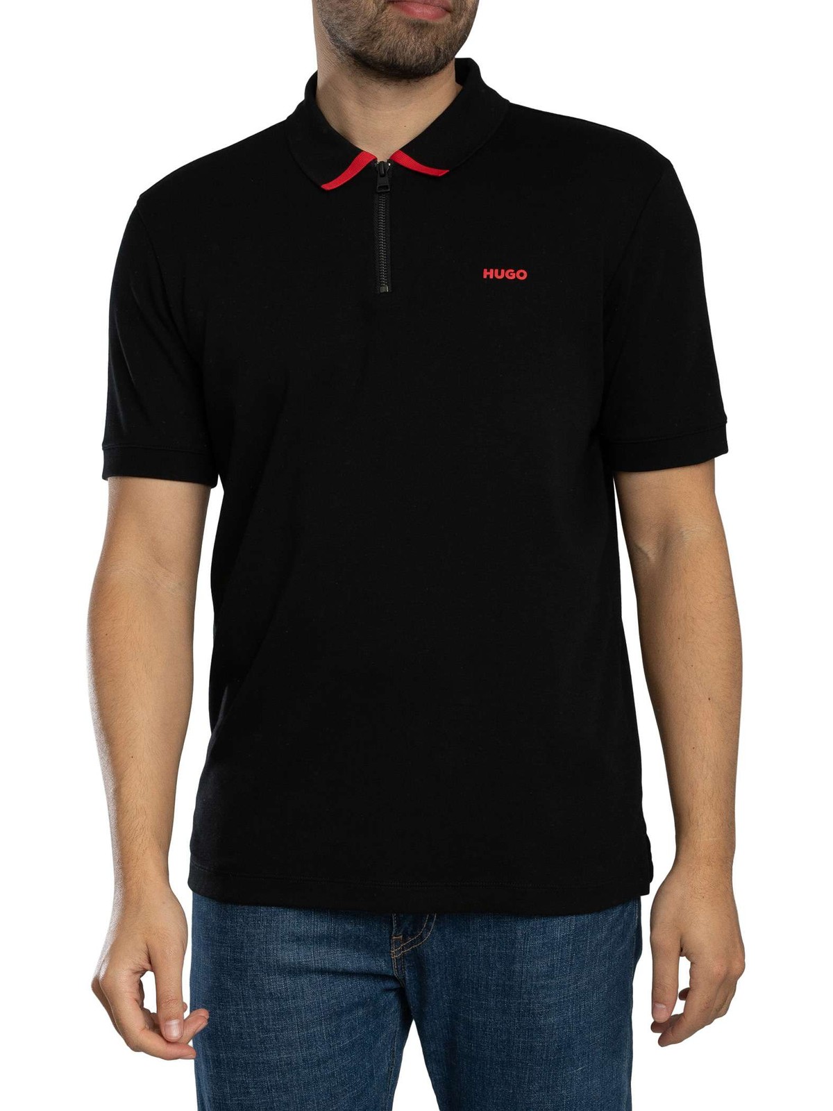 HUGO Mens Dalomino Zip Polo Shirt Black 30890₽