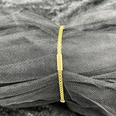14K Gold Bismark Mesh Link ID Bar Station Bracelet 7in 3.8g Italy Vtg Unique EUC