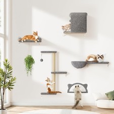 5-in-1 Cat Wall Shelves, Solid Wood  Velvet  Sisal Scratcher, 44lbs Max Loa...