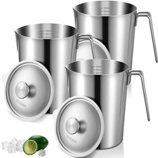 3 Pcs 1 L/32 oz Large Stainless Steel Pitcher with Lid, Metal Measuring Cup, ...