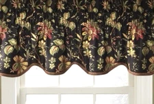WAVERLY FELICITE NOIR SCALLOPED GIMP TRIM FLORAL BLACK  RED 48 X 17