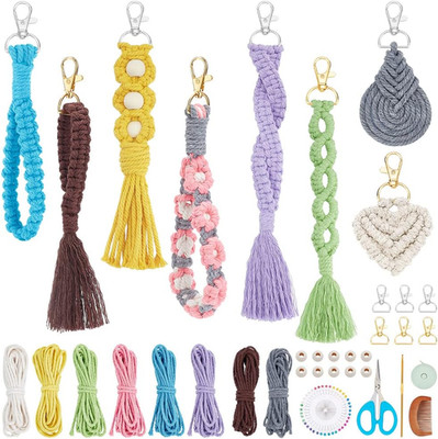 INFUNLY 8 Set DIY Macrame Wristlet Keychain Kits for Adults Colorful Macrame Cor