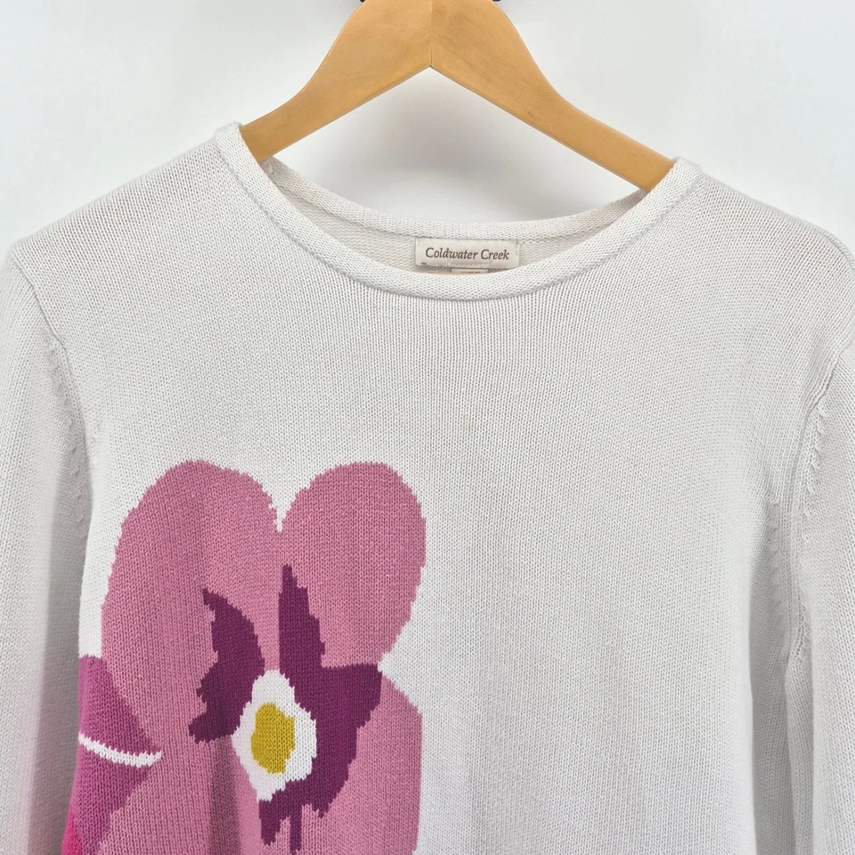 Suéter tejido Coldwater Creek para mujer blanco estampado floral talla mediana Cottagecore Foto 2 de 4