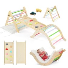 JOYMOR 9-in-1 Pikler Triangle Set with Cushion Large , Montessori Wooden Cli...