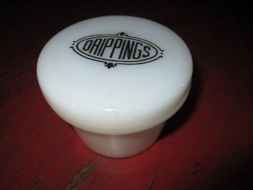 Vintage White Milk Gass Hazel-Atlas "Drippings" Covered Jar 1930's RARE