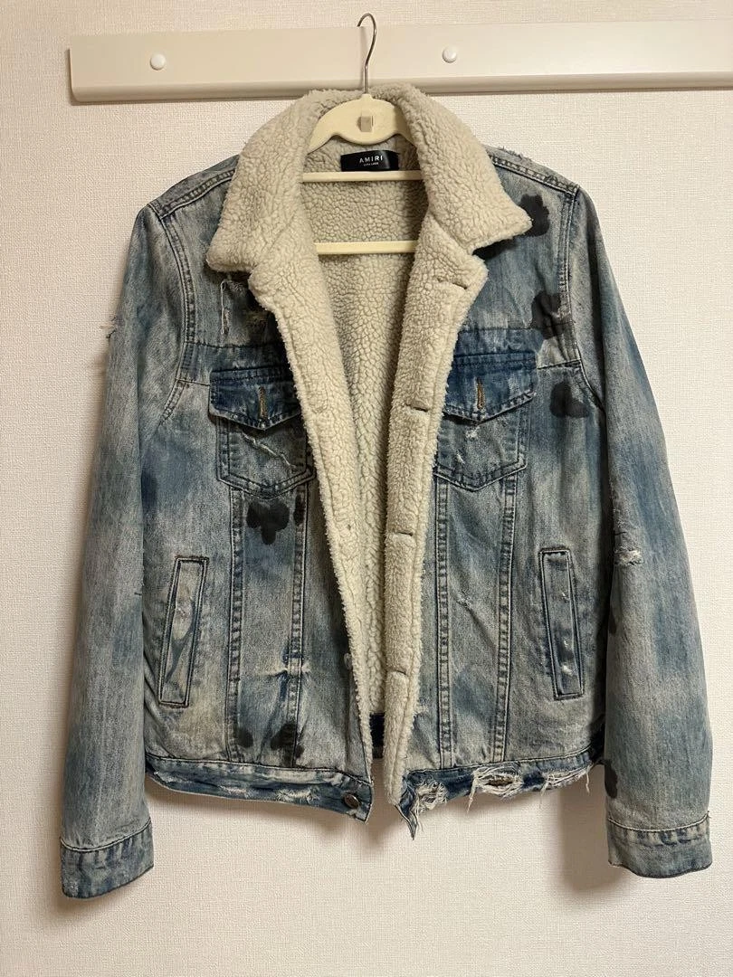 Giacca uomo AMIRI Shearling denim invecchiato cotone taglia XL blu capospalla