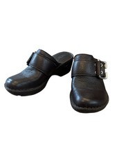 Born Mule Clogs Brown Leather slip on shoe Silver Buckle Women size 8