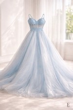 Blondie Nites by Stacy Sklar Light Blue Ball Gown Prom Dress Size 1 Beaded Tulle