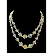 Vintage Double Strand Aurora Borealis Yellow Crystal Graduated Bead Necklace 18"