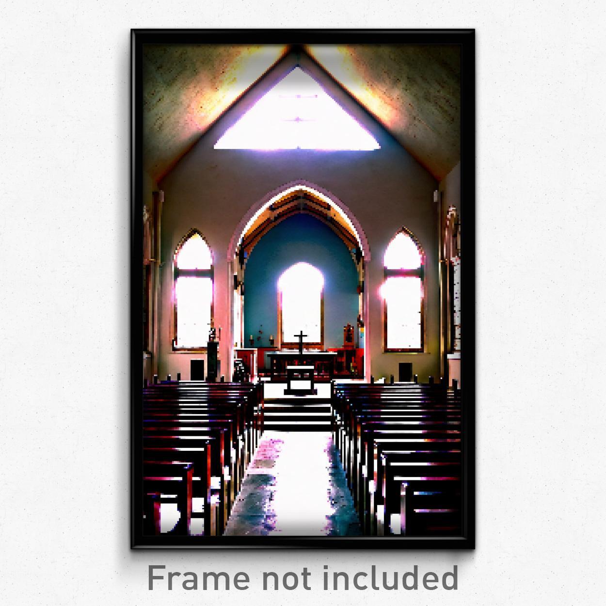 8-Bit Psychedelic Pixel Art Poster - Rundown Chapel Trippy Game Print