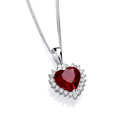 Sterling Silber 925 simulierter Rubin & CZ Herz Anhänger Halskette 16 18 20'' Kette