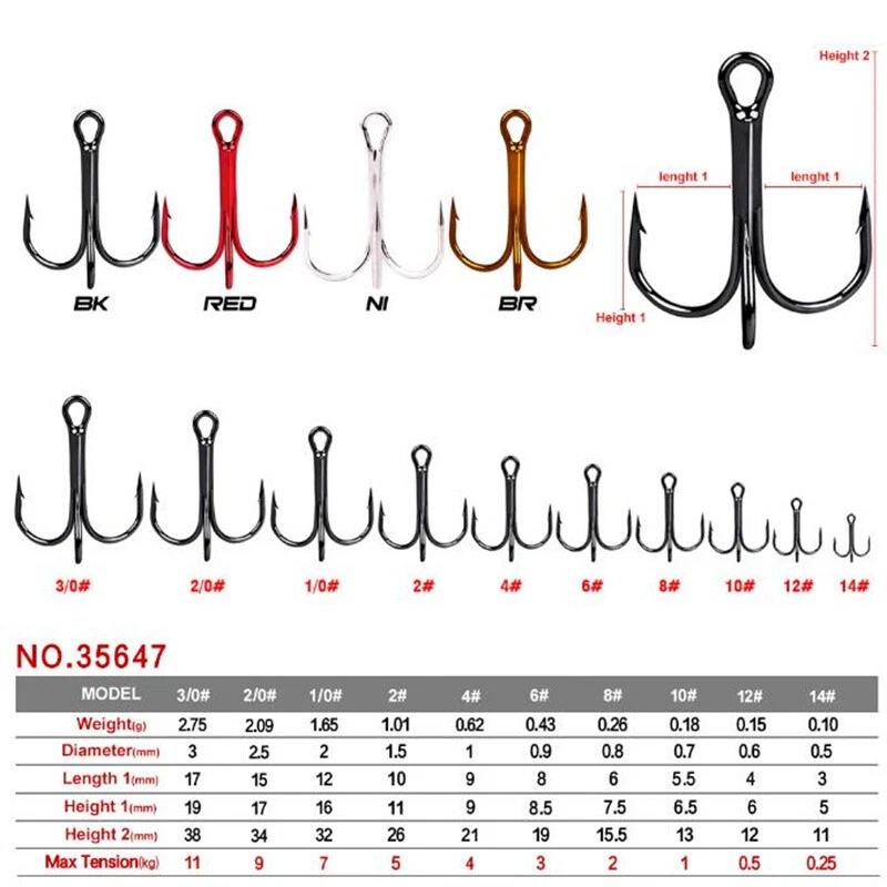 Red And Silver Carbon Steel 3-Prong Treble Fishing Hooks, 40% OFF