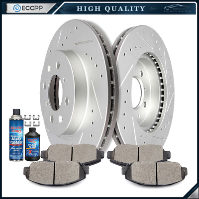 Front Drilled & Slotted Brake Rotors And Ceramic Pads Fits 1999-2005