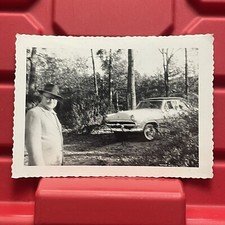 Man Standing In A Field By Ford Customline 4.5 X 3.25 Photograph Vintage 1950s Man Standing In A Field By Ford Customline 4.5 X 3.25 Photograph Vintage 1950s
