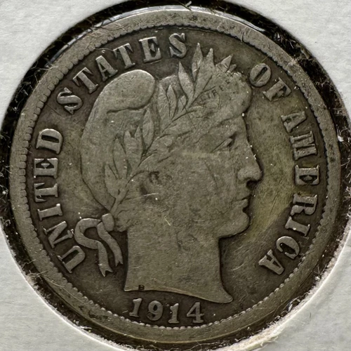 1914 D Barber Dime - Full LIBERTY - FINE/VF - Free Shipping! [A]