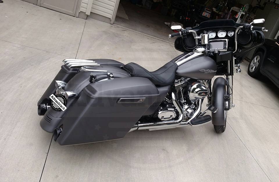 Charcoal Denim Stretched Saddlebag Bottom Pinstripe For 14+ Harley