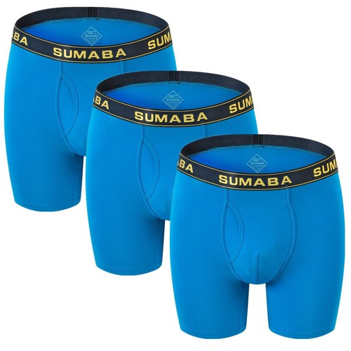 3 Pack Men's Underwear Long Leg Boxer Briefs with Fly Workout