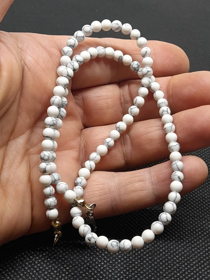 Weißer Howlith glatter runder Edelstein Perlen Mädchen & Frauen handgefertigt... - Bild 3 von 4