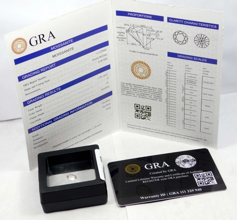 GRA Certified Moissanite D Color Round Cut VVS1 Loose Gemstone 8 mm 1.78 Wtg - Image 3 of 4