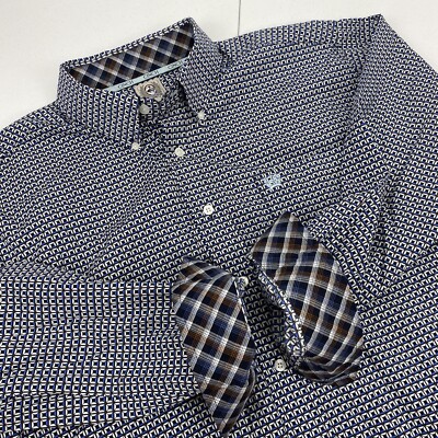 Cinch Shirt Mens Medium Blue 3d Geometric Flip Cuff Pattern Cowboy Western Rodeo