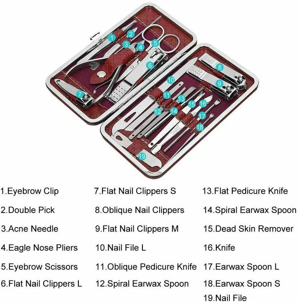 Juego de 19 piezas de manicura y pedicura cortaúñas tijeras kit de aseo nuevo Foto 3 de 3