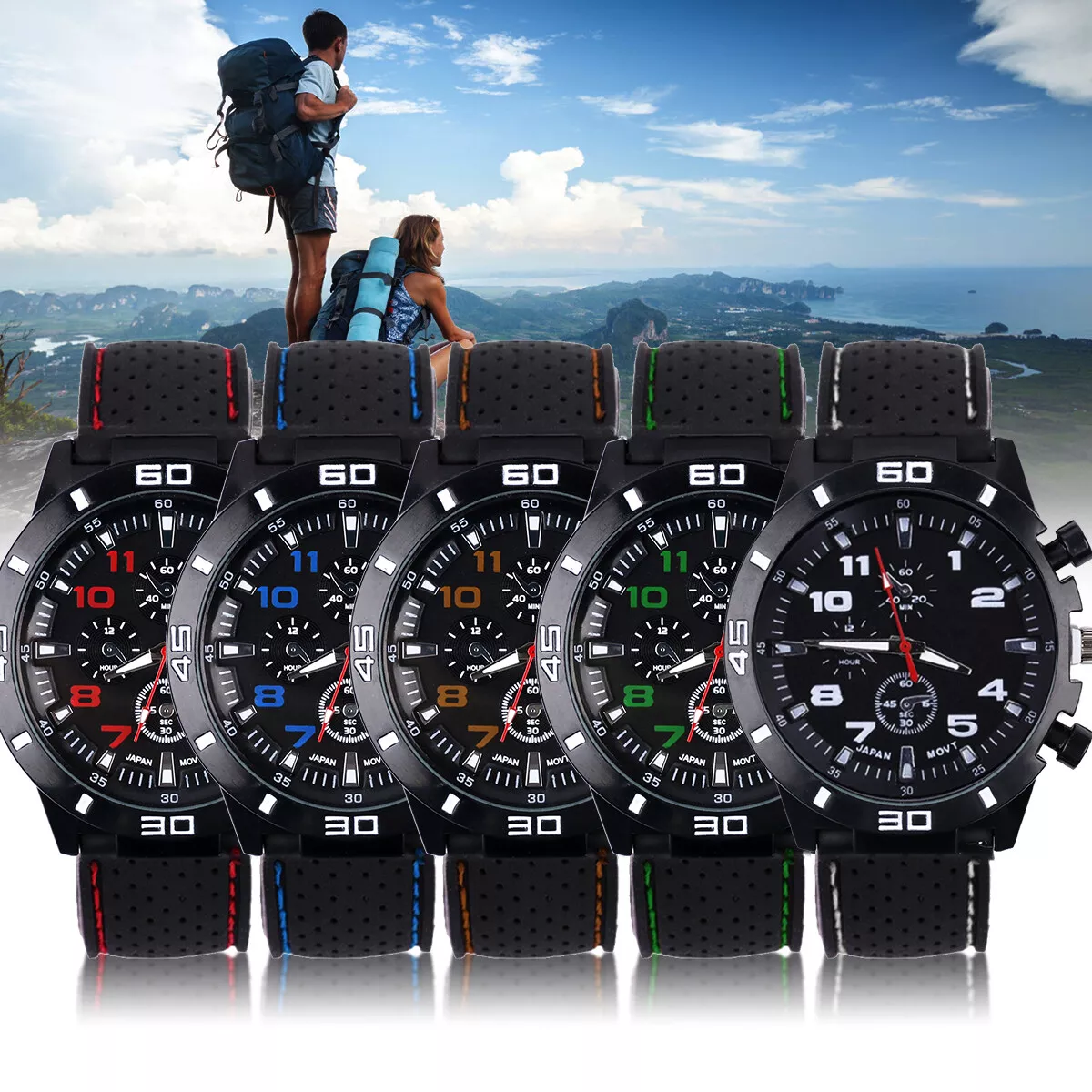 Mens Sports Watches Wrist Watch Gents Quartz Digital Fashion Gift Black