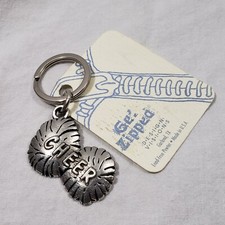 New CHEER Keychain by Key Art- Pom Poms Pewter Key ring Cheerleader