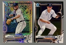 2- 2021 Bowman Chrome Spencer Torkelson Mojo Refractor #BCP-187, Base #BCP-96