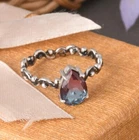 Alexandrite Wave Band Pear Cut Engagement 925 Sterling Silver Rings Gift For Her