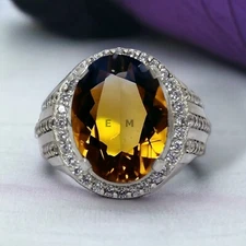 Citrine Gemstone With 925 Sterling Silver Ring For Men's #AL548