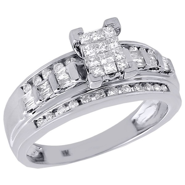 10K WeißGold Damen Prinzessin Diamantschliff Hochzeit Verlobungsring Set 0.50 CT-image