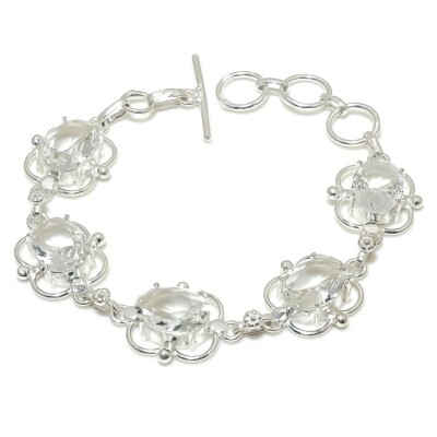 White Topaz Gemstone Handmade 925 Sterling Silver Jewelry Bracelet Size 7-8''