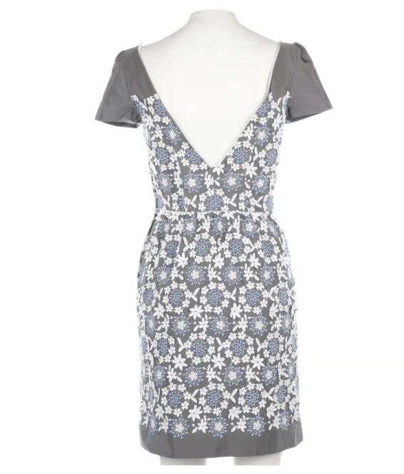 Mini Vestido Blusa Prada Italia Floral Gris Azul Blanco Seda Algodón Talla 38 XS Foto 4 de 4
