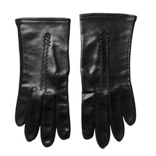 Vtg Made in Japan Black Beaded Vinyl Gloves Womens One Size Stretch Size 6.6-7