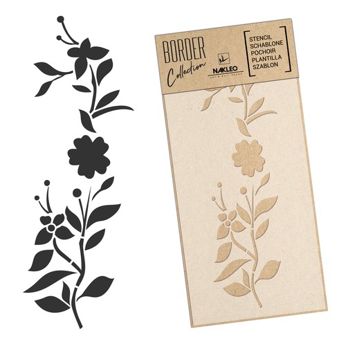 BORDER Reusable PLASTIC Wall STENCIL Template / 8.3x17.7" or 17.7x37.4"/ FLOWERS - 第 1/3 張圖片