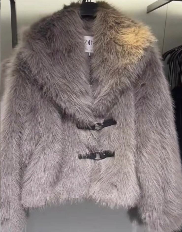 ALTRA ZARA CAPPOTTO CORTO PELLICCIA SINTETICA MARRONE TORTORA NUOVO FW24 25 TAGLIA S REF. 5854 221