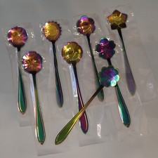 8 Flower Spoon Set Rainbow Stainless Steel Tableware Creative Coffee Spoons