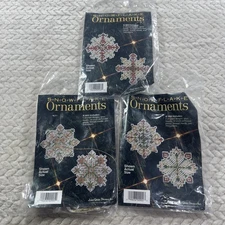Lot of 3 June Grigg Beaded Cross Stitch Snowflake Ornament Kits K992 K903 K905