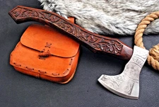 CUSTOM HAND MADE HIGH CARBON STEEL AXE TOMAHAWK HATCHET HAND ENGRAVE WOOD ZS 400