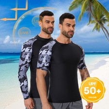 Mens Compression Swim Shirt Long Sleeve UPF 50 Baselayer Skins Rash Guard Top