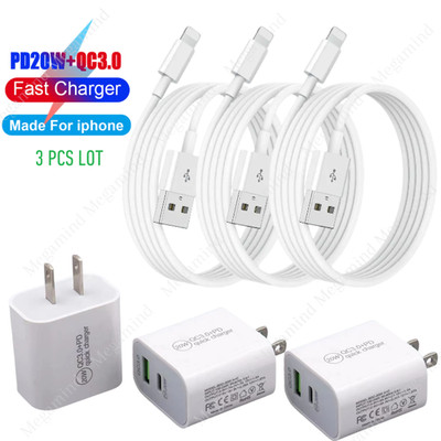 QC PD 20W Fast Charger Power Adapter Block USB Cable For iPhone 14 13 12 11 XR 8